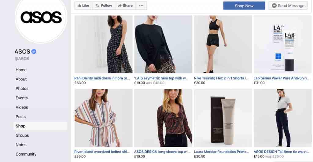 ASOS facebook store